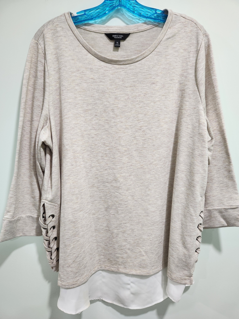 Simply Vera Vera Wang Beige Lace-Up Layered Pullover